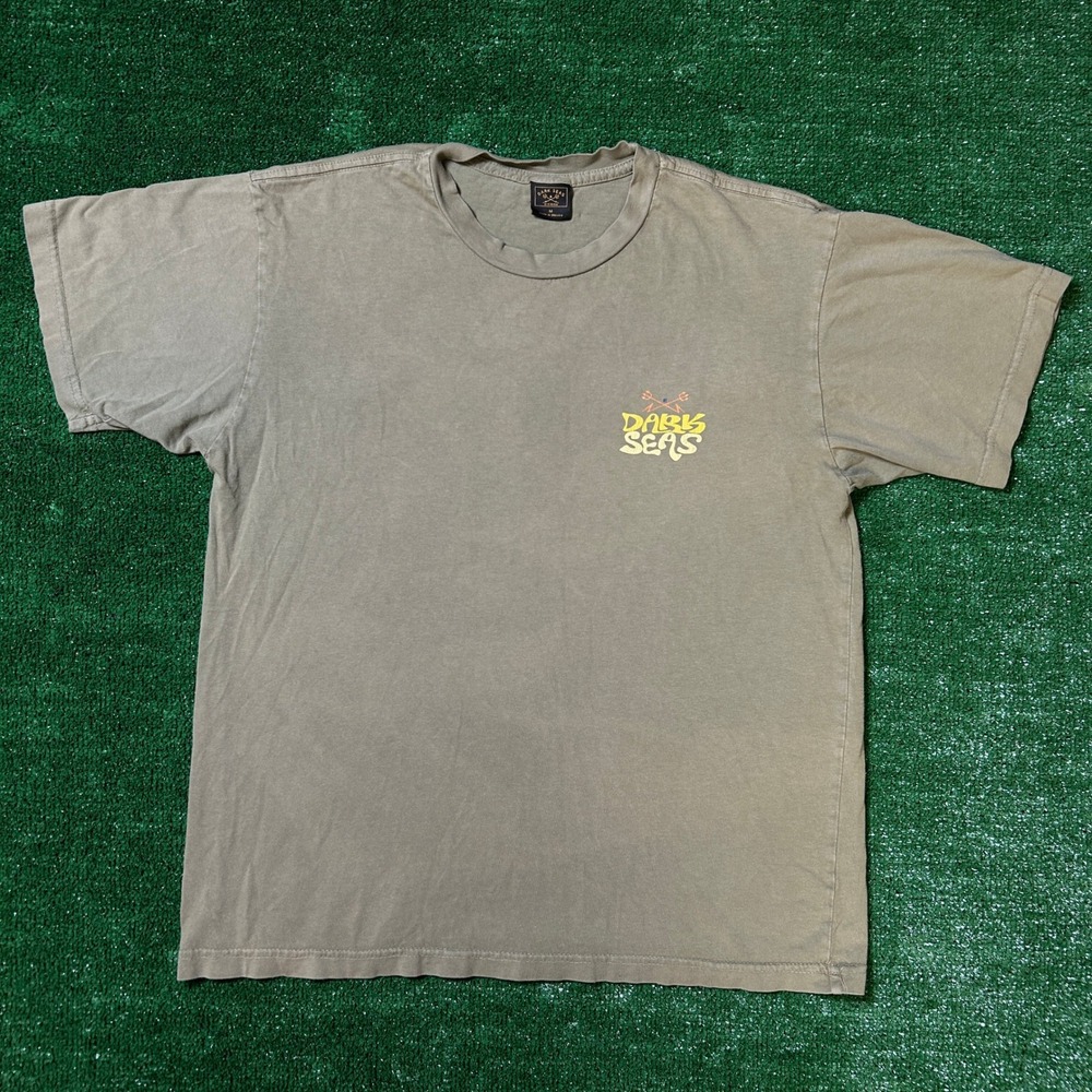 Dark Seas T Shirt Mens Medium Green Graphic Back Print Short Sleeve Cotton